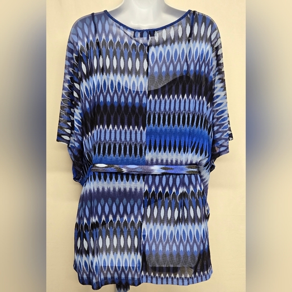 Apt. 9 Woman 2X Top Cami With Sheer Built In Overlay Wide Short Sleeve Tie Belt - Picture 4 of 6